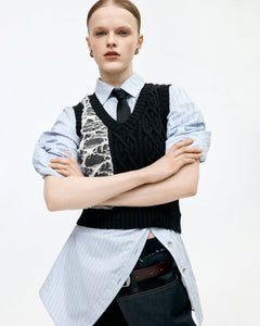 기타 BOUCLE CABLE PATCHWORK KNIT VEST atb1355w(CHARCOAL)
