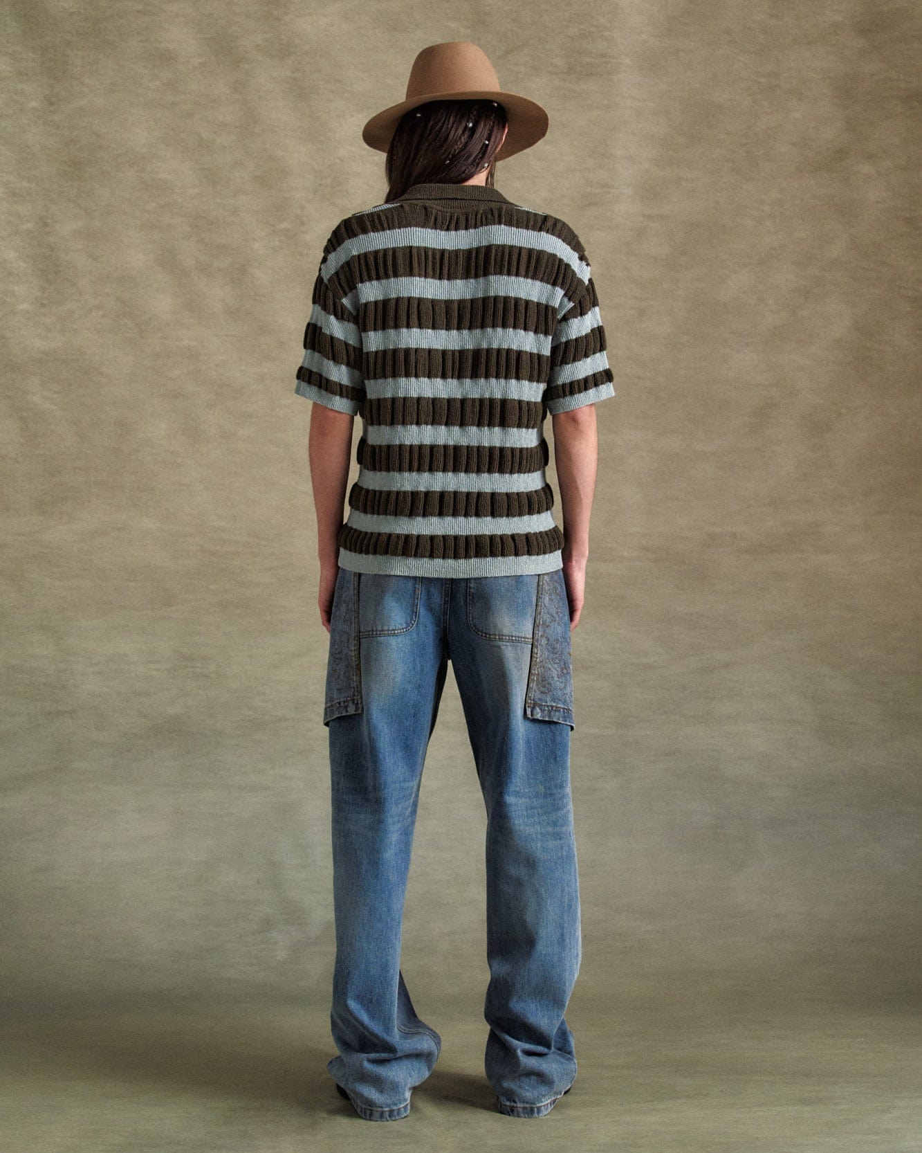 기타 BUBBLE STRIPE POLO SWEATER atb1246m(BROWN/MINT)