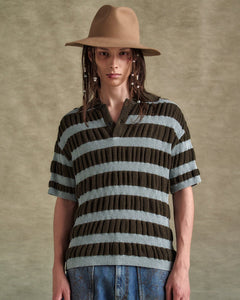 기타 BUBBLE STRIPE POLO SWEATER atb1246m(BROWN/MINT)