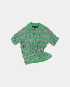 기타 BUBBLE STRIPE POLO SWEATER atb1246m(GREY/GREEN)