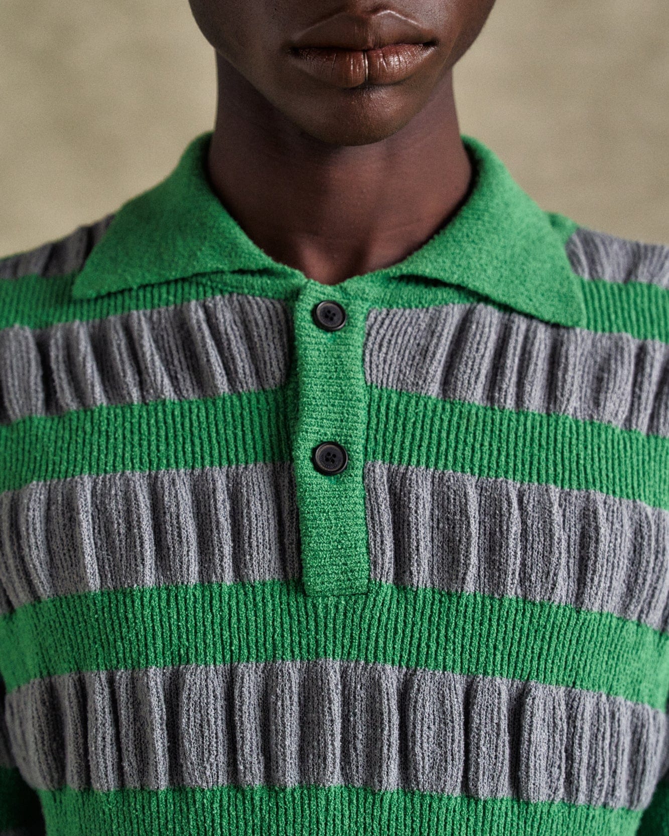 기타 BUBBLE STRIPE POLO SWEATER atb1246m(GREY/GREEN)