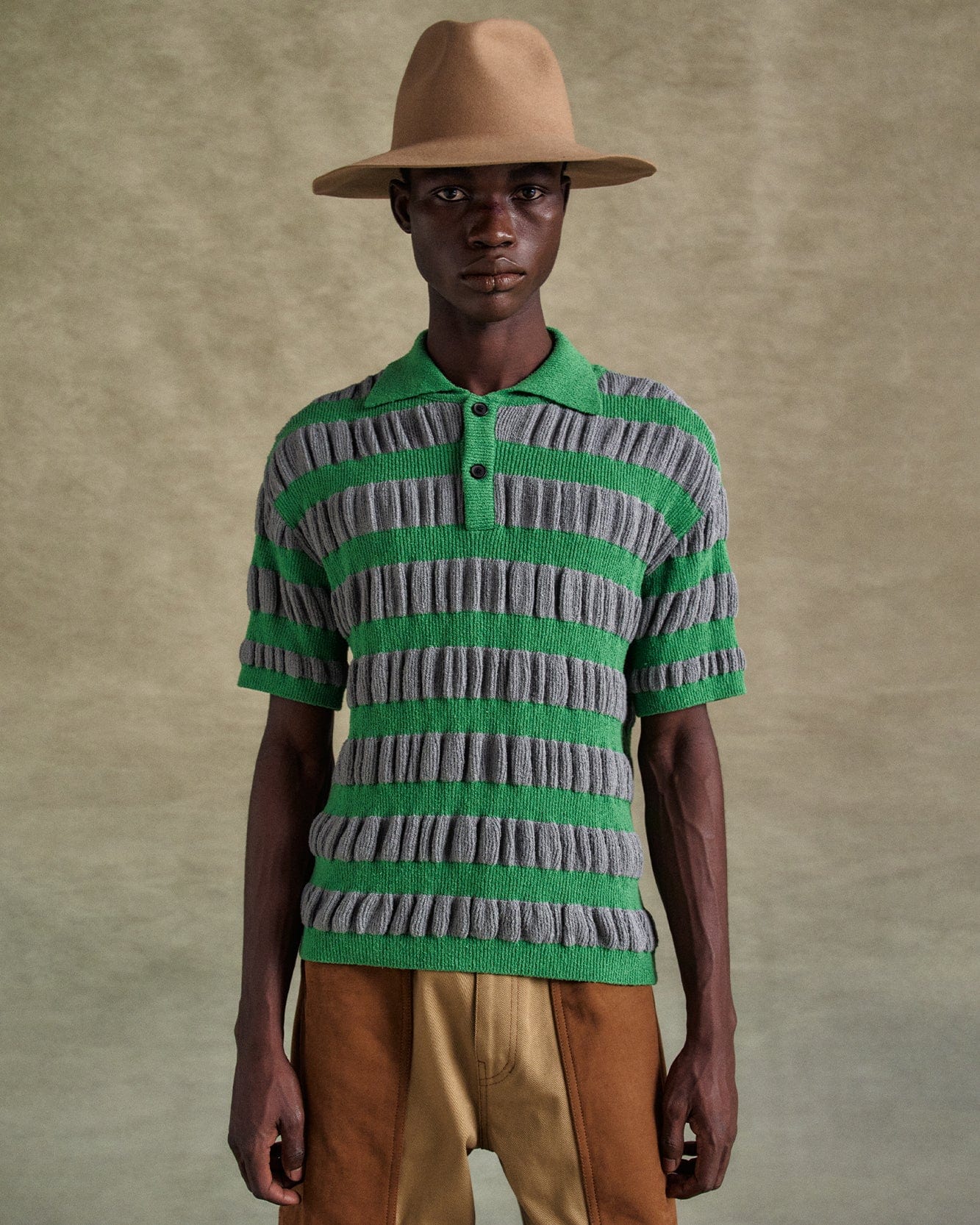 기타 BUBBLE STRIPE POLO SWEATER atb1246m(GREY/GREEN)