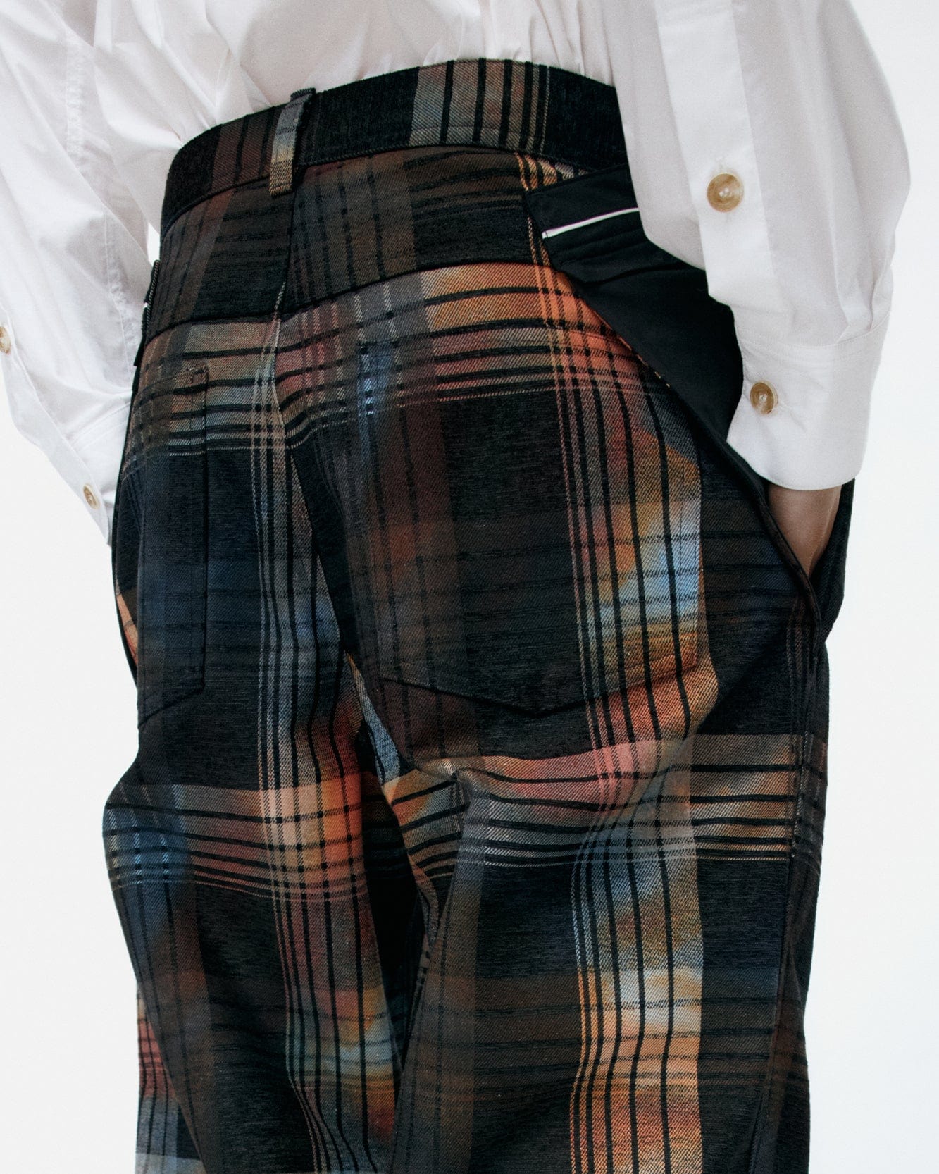 기타 BURN-OUT CHECK CUT-OUT WRAP PANTS apa840m(MULTI)