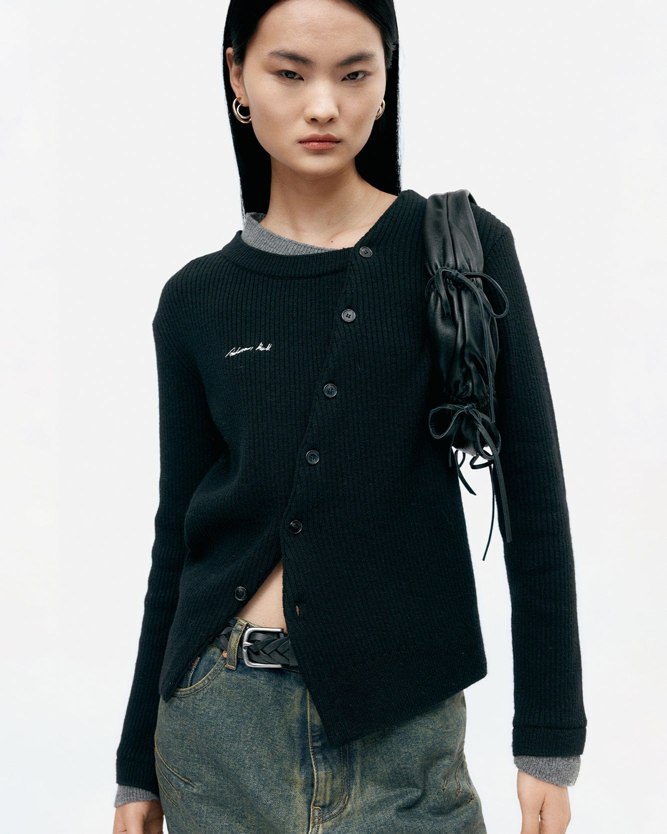 기타 BUTTON SLIM KNIT CARDIGAN atb1383w(BLACK)