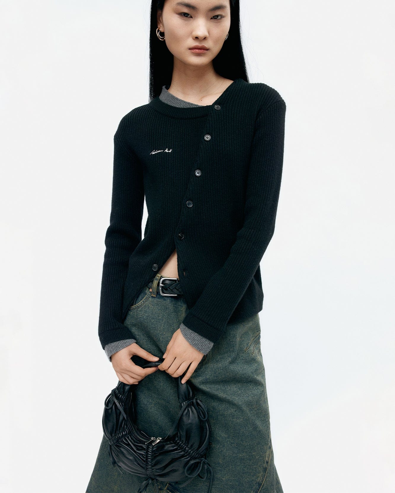 기타 BUTTON SLIM KNIT CARDIGAN atb1383w(BLACK)
