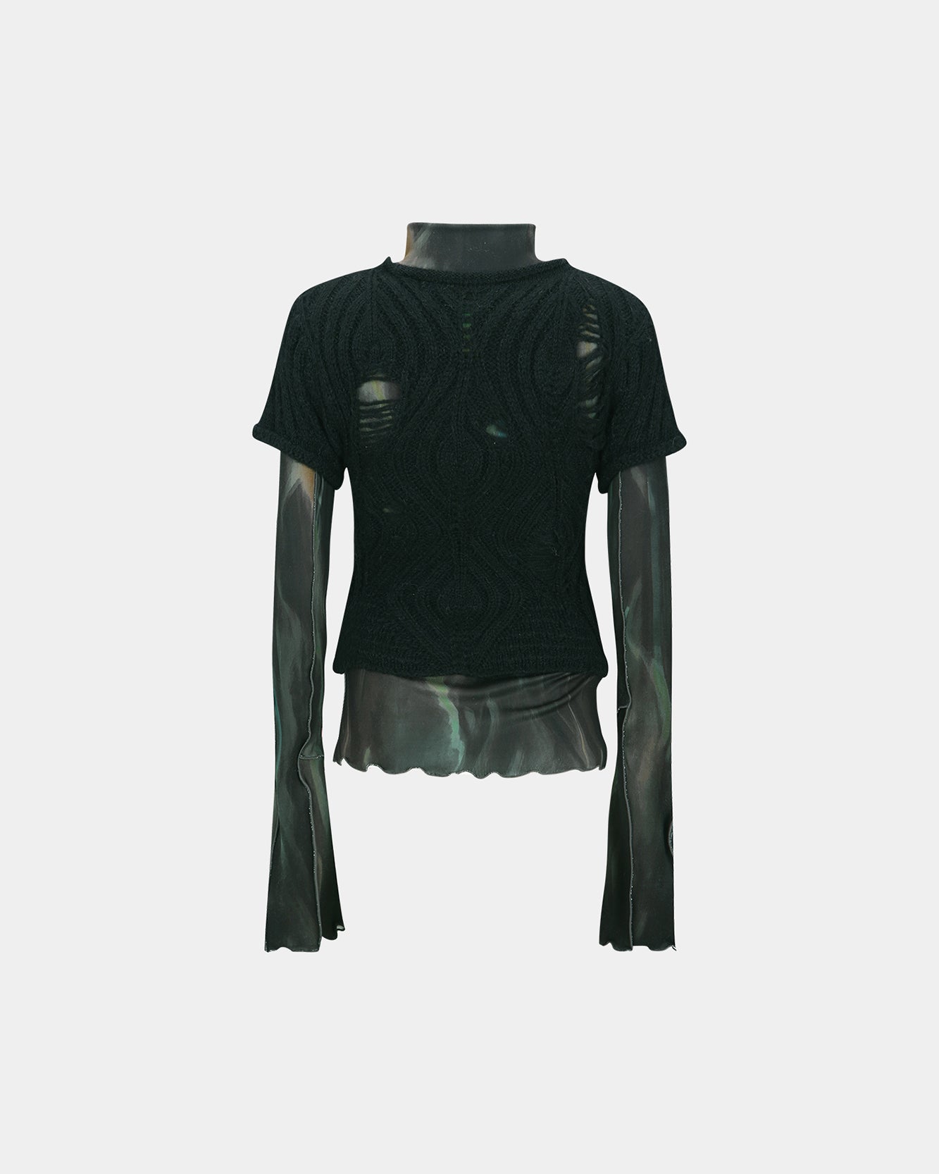 기타 CAP SLEEVE SWEATER LAYERED TOP atb1352w(BLACK)