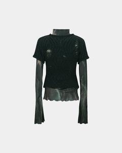 기타 CAP SLEEVE SWEATER LAYERED TOP atb1352w(BLACK)