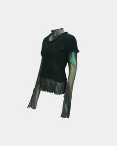 기타 CAP SLEEVE SWEATER LAYERED TOP atb1352w(BLACK)