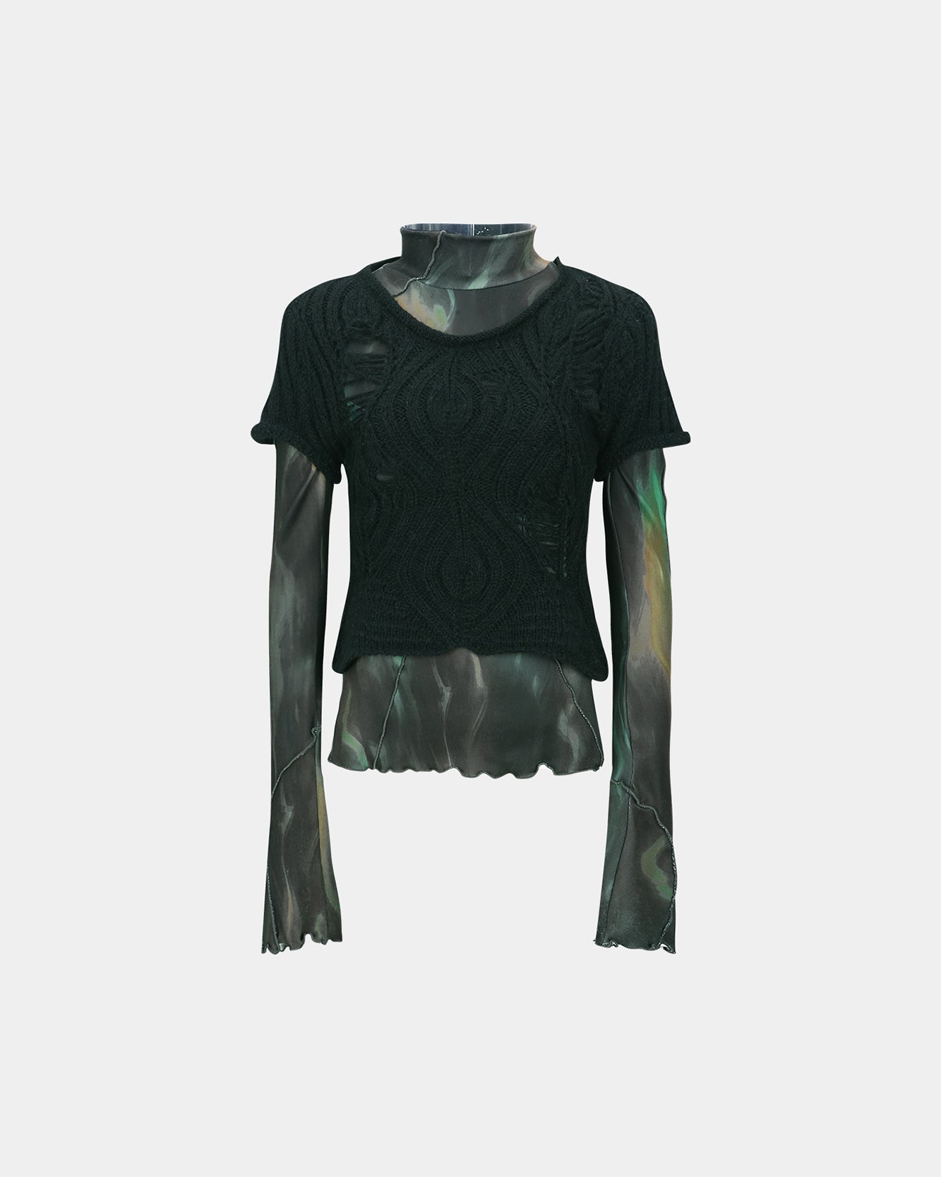 기타 CAP SLEEVE SWEATER LAYERED TOP atb1352w(BLACK)