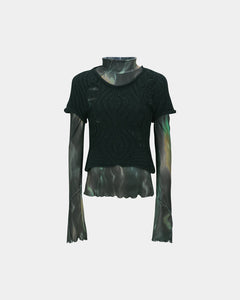 기타 CAP SLEEVE SWEATER LAYERED TOP atb1352w(BLACK)
