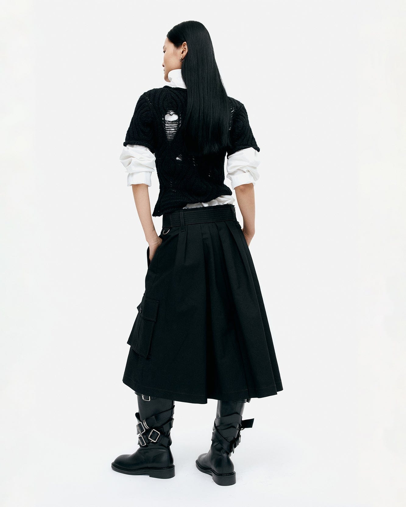 기타 CAP SLEEVE SWEATER LAYERED TOP atb1352w(BLACK)