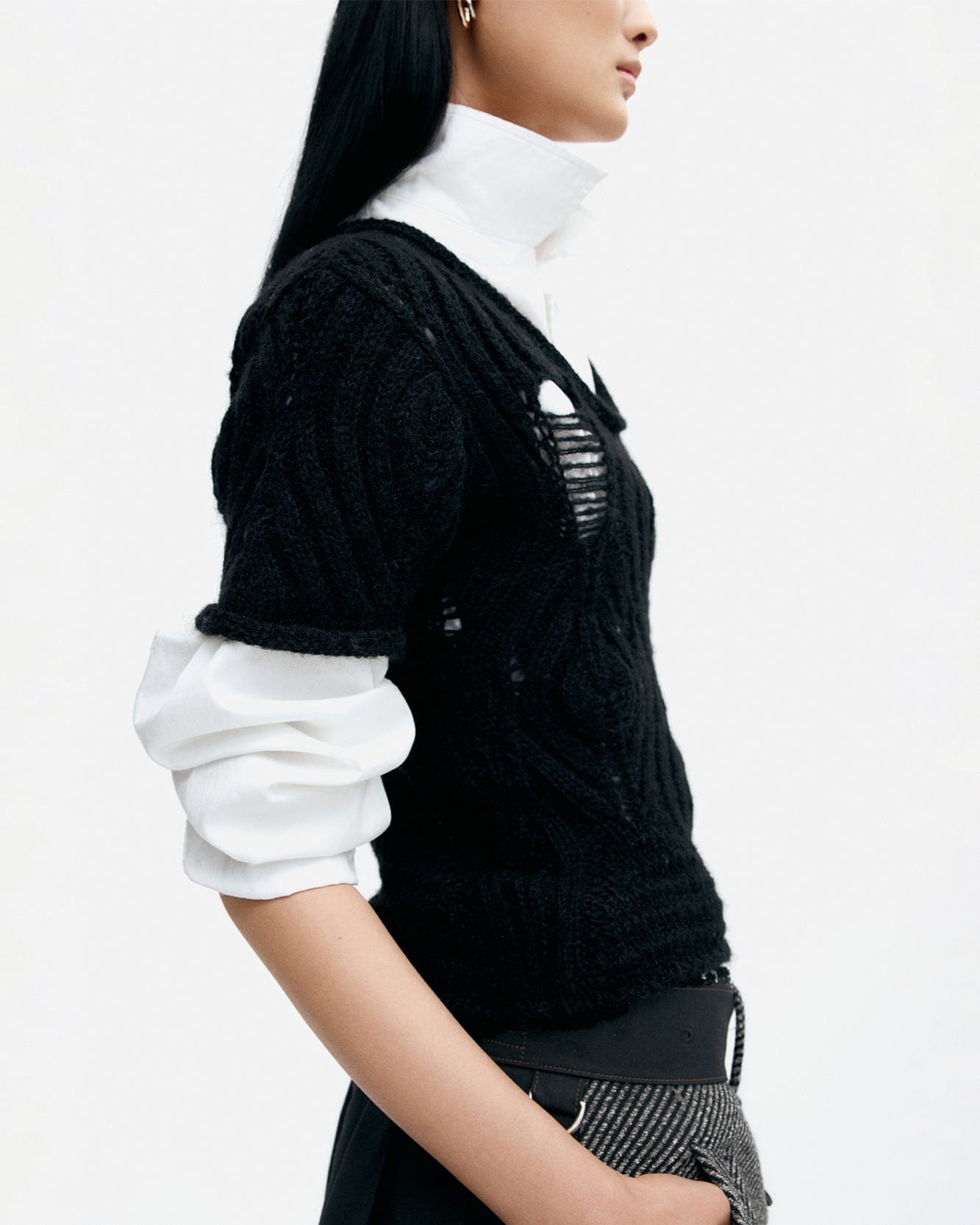 기타 CAP SLEEVE SWEATER LAYERED TOP atb1352w(BLACK)