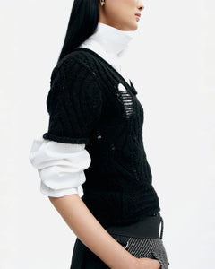 기타 CAP SLEEVE SWEATER LAYERED TOP atb1352w(BLACK)