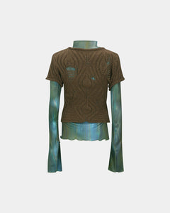 기타 CAP SLEEVE SWEATER LAYERED TOP atb1352w(BROWN)