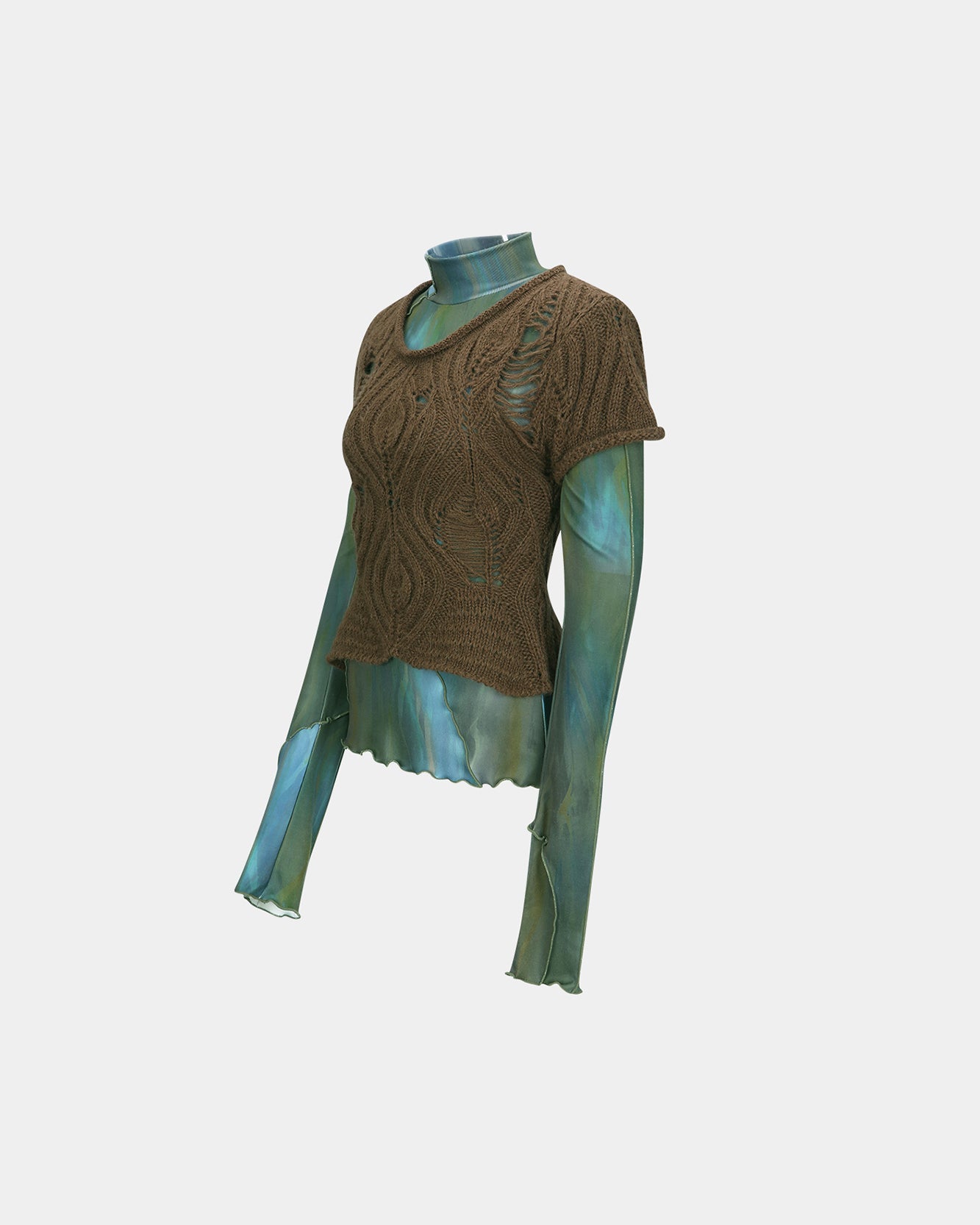 기타 CAP SLEEVE SWEATER LAYERED TOP atb1352w(BROWN)