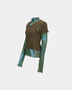 기타 CAP SLEEVE SWEATER LAYERED TOP atb1352w(BROWN)