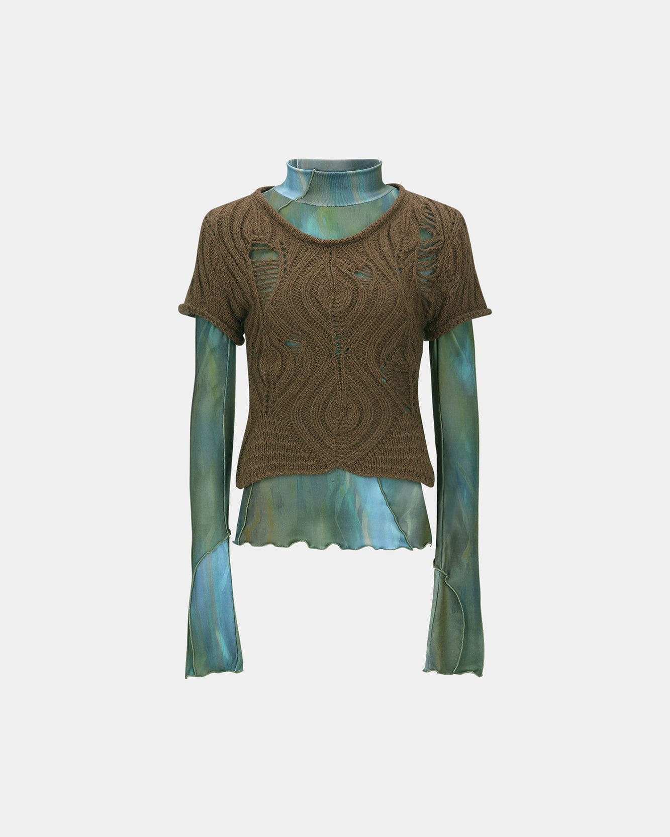 기타 CAP SLEEVE SWEATER LAYERED TOP atb1352w(BROWN)