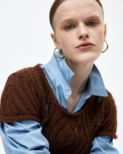 기타 CAP SLEEVE SWEATER LAYERED TOP atb1352w(BROWN)
