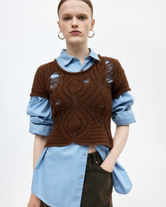 기타 CAP SLEEVE SWEATER LAYERED TOP atb1352w(BROWN)