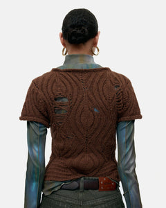 기타 CAP SLEEVE SWEATER LAYERED TOP atb1352w(BROWN)