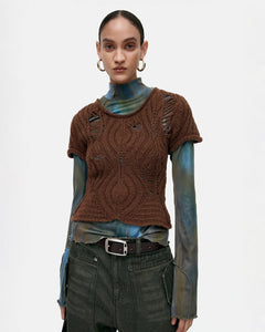 기타 CAP SLEEVE SWEATER LAYERED TOP atb1352w(BROWN)