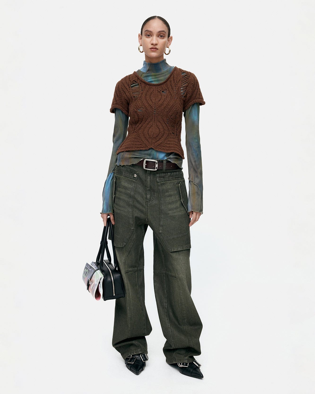 기타 CAP SLEEVE SWEATER LAYERED TOP atb1352w(BROWN)