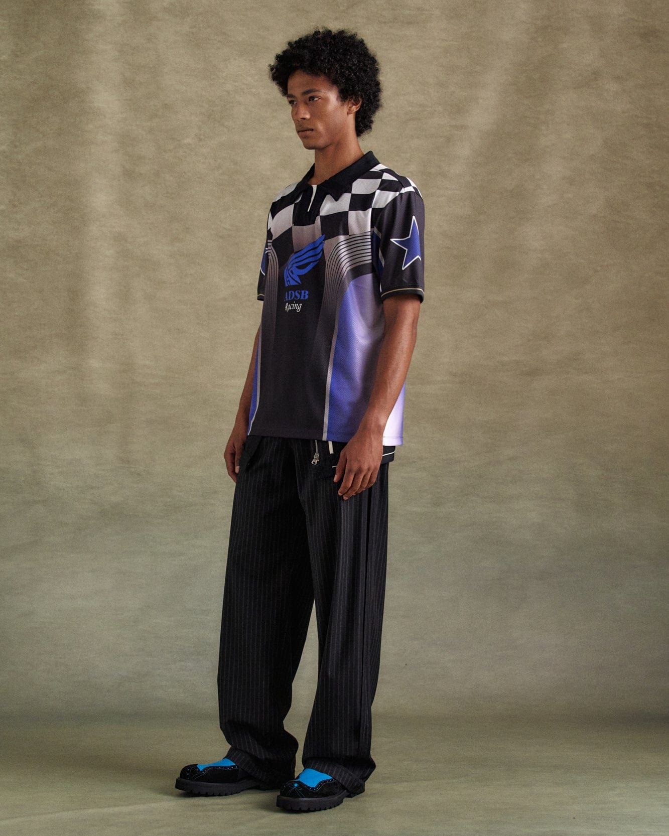 기타 CHECKERBOARD RACING T-SHIRTS atb1298m(BLUE/BLACK)