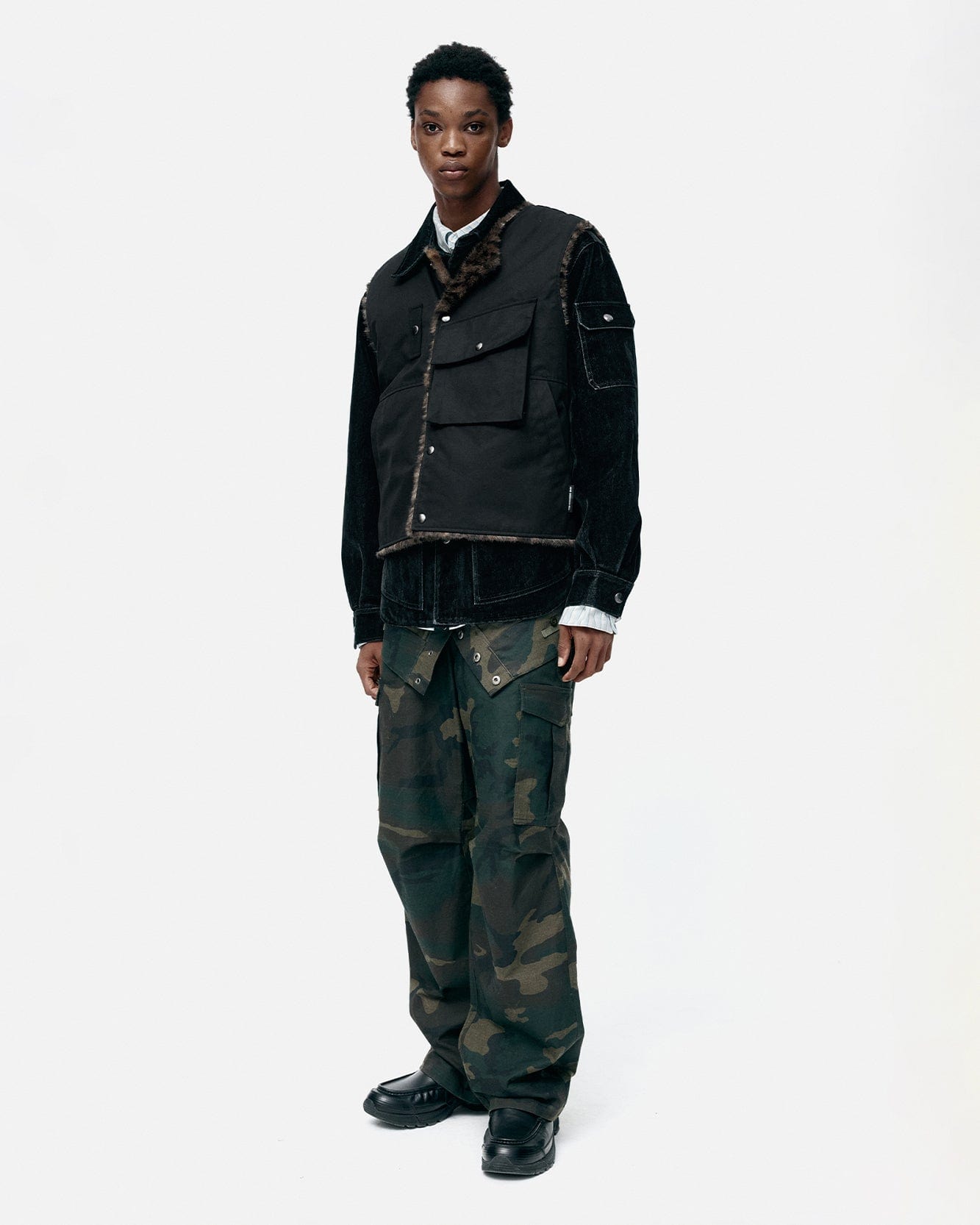 기타 COLLARLESS POCKET VEST awa733m(BLACK)