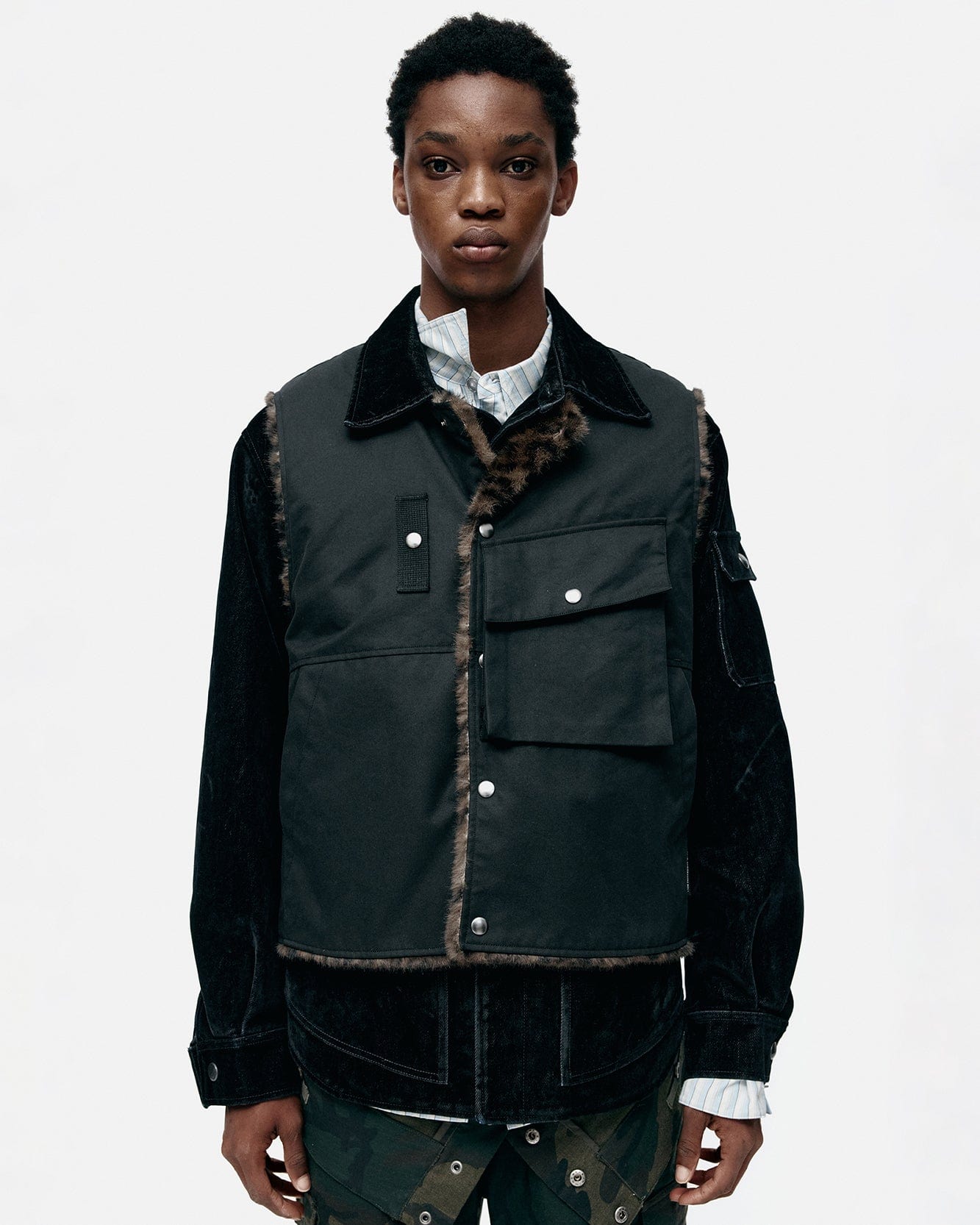 기타 COLLARLESS POCKET VEST awa733m(BLACK)