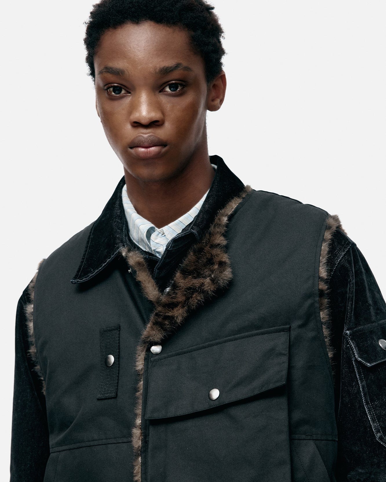기타 COLLARLESS POCKET VEST awa733m(BLACK)