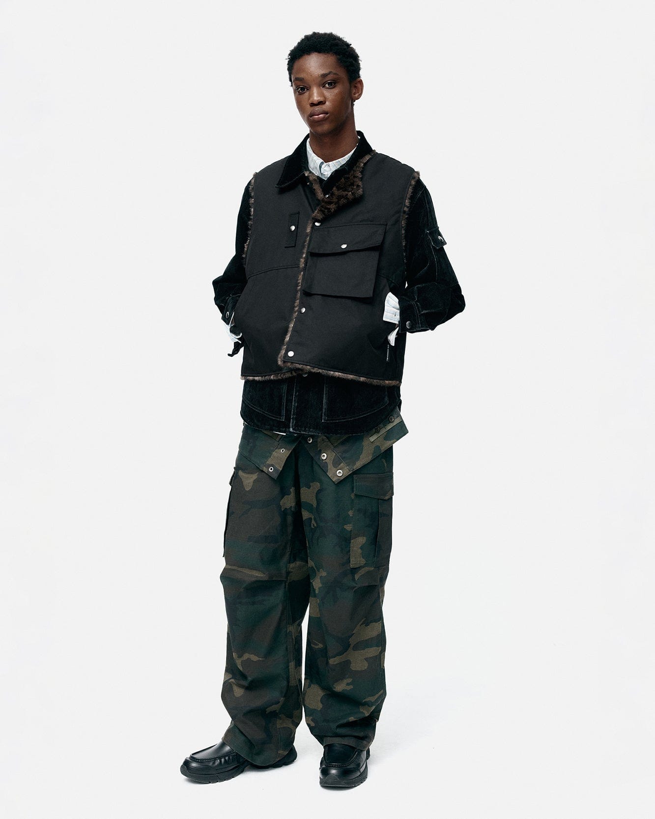 기타 COLLARLESS POCKET VEST awa733m(BLACK)