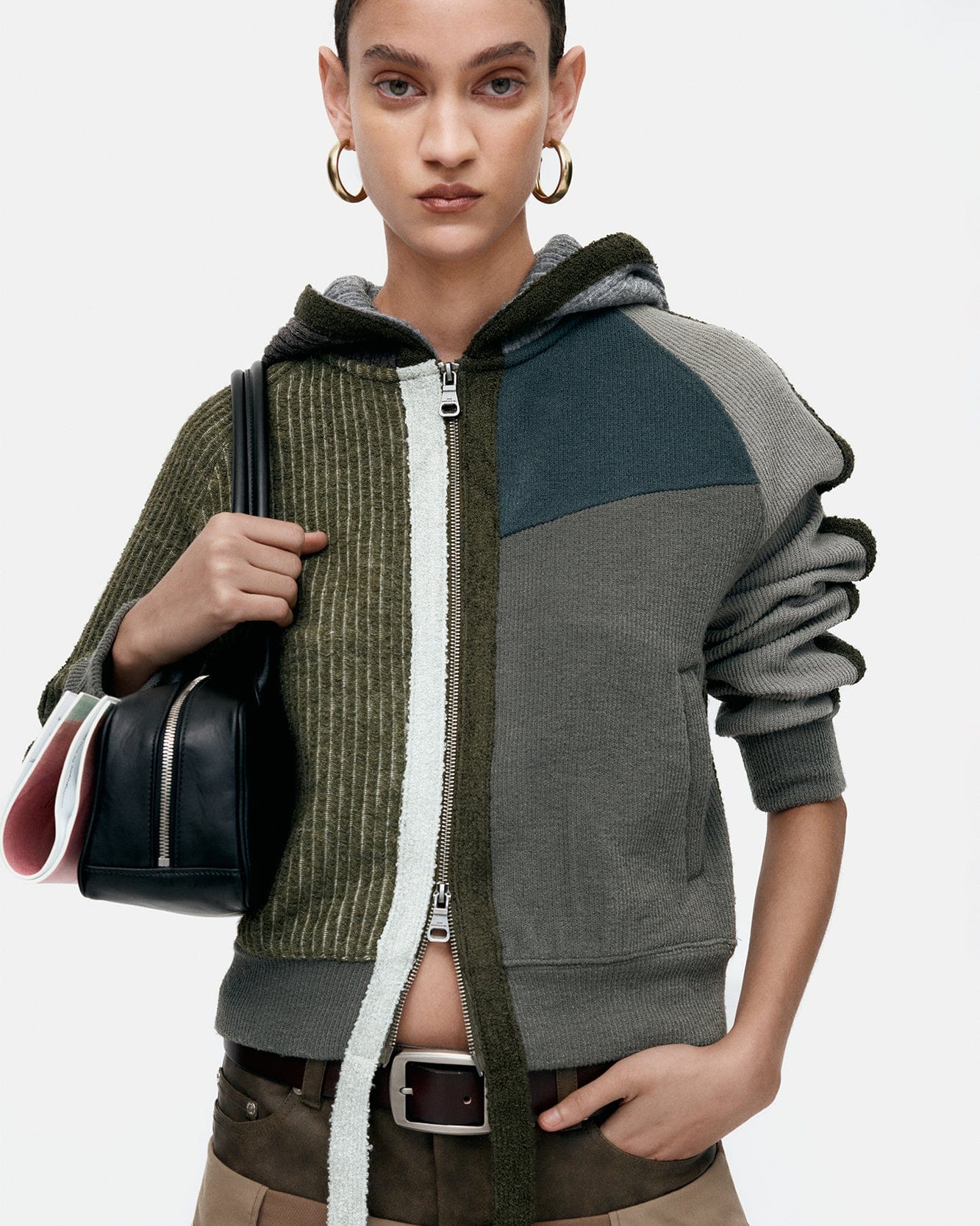 기타 COLOR BLOCKED KNIT HOODIE ZIP UP atb1364w(GREEN)