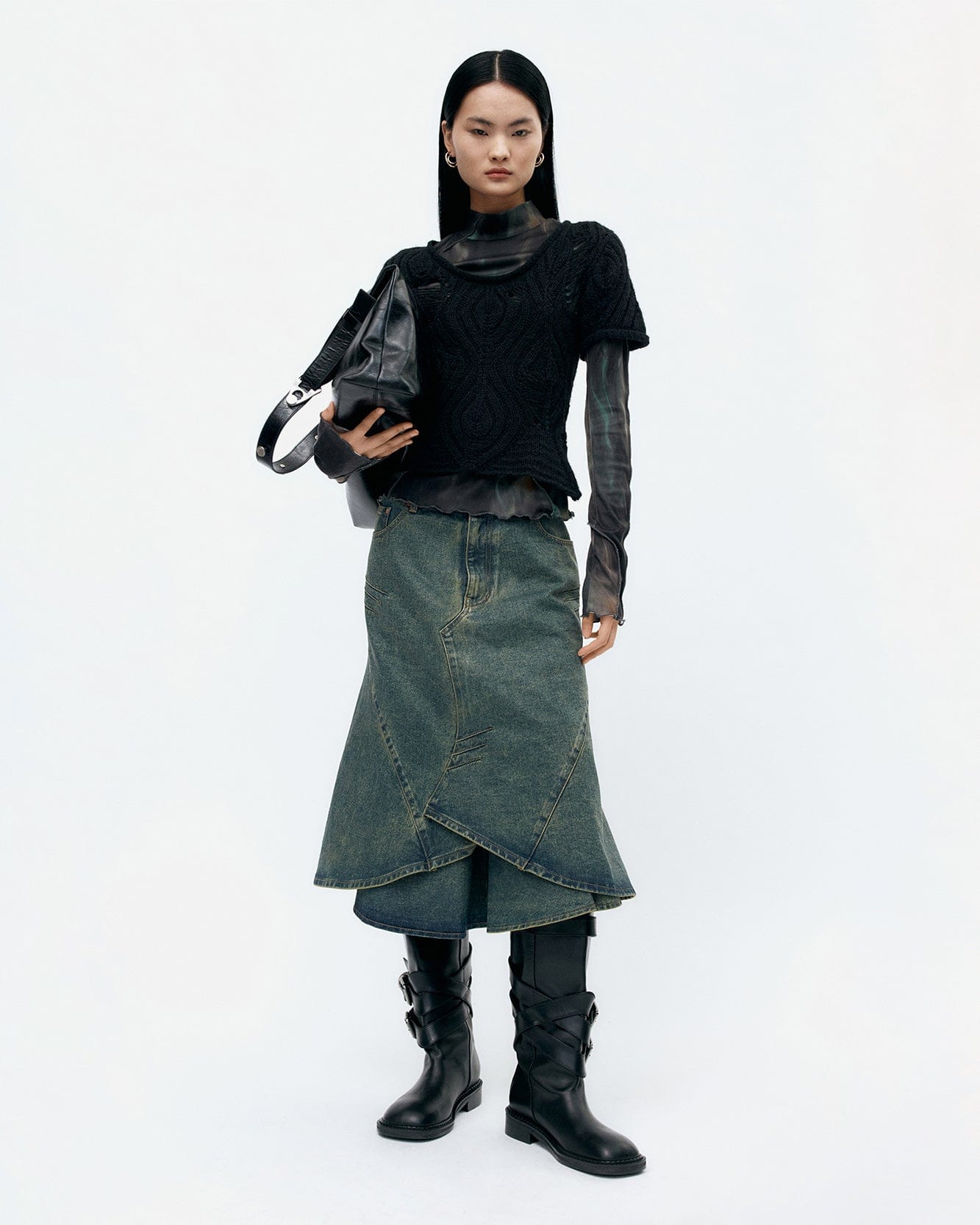 기타 CUSTOM FLARE LAYERED SKIRT apa846w(ARMY GREEN)