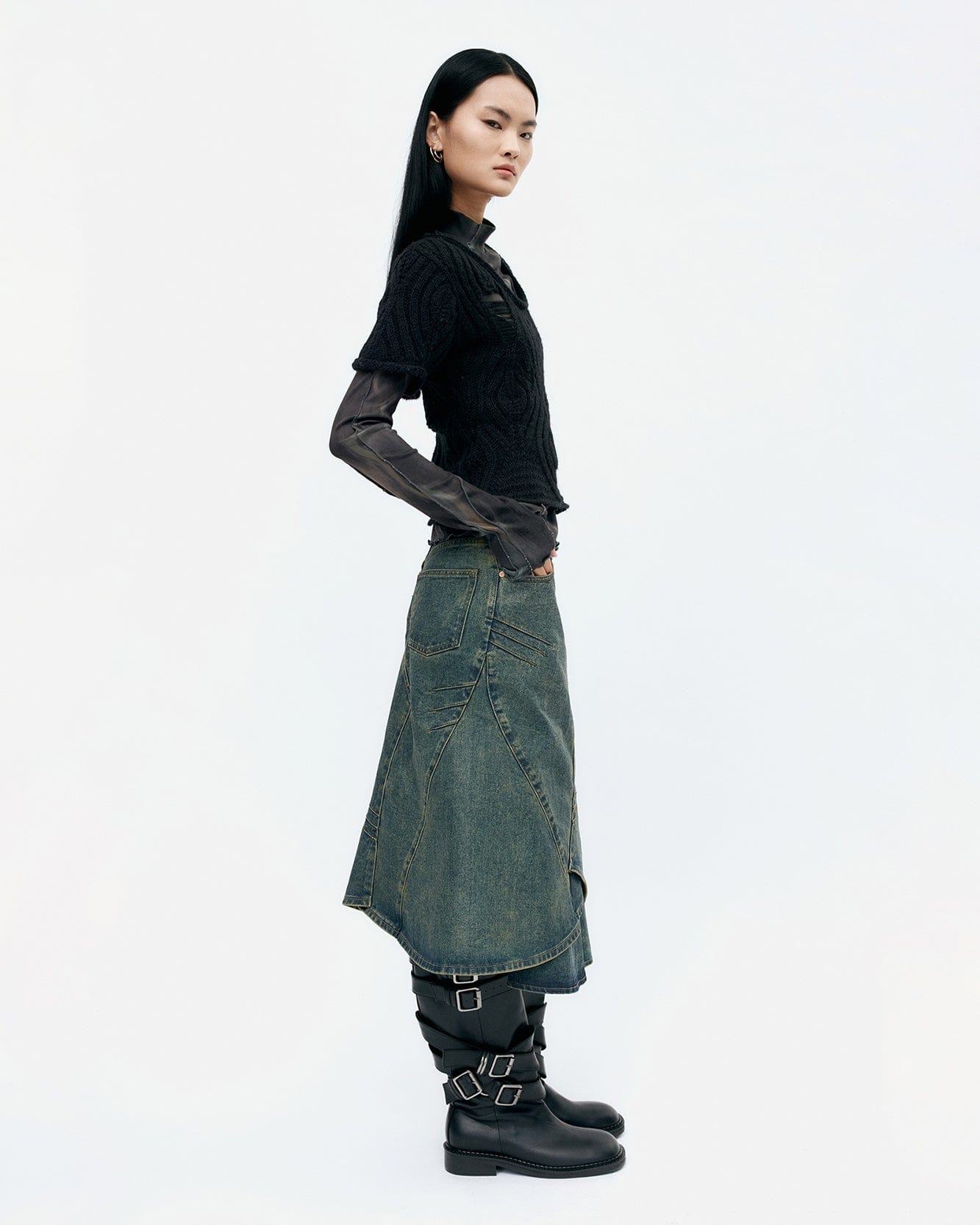 기타 CUSTOM FLARE LAYERED SKIRT apa846w(ARMY GREEN)