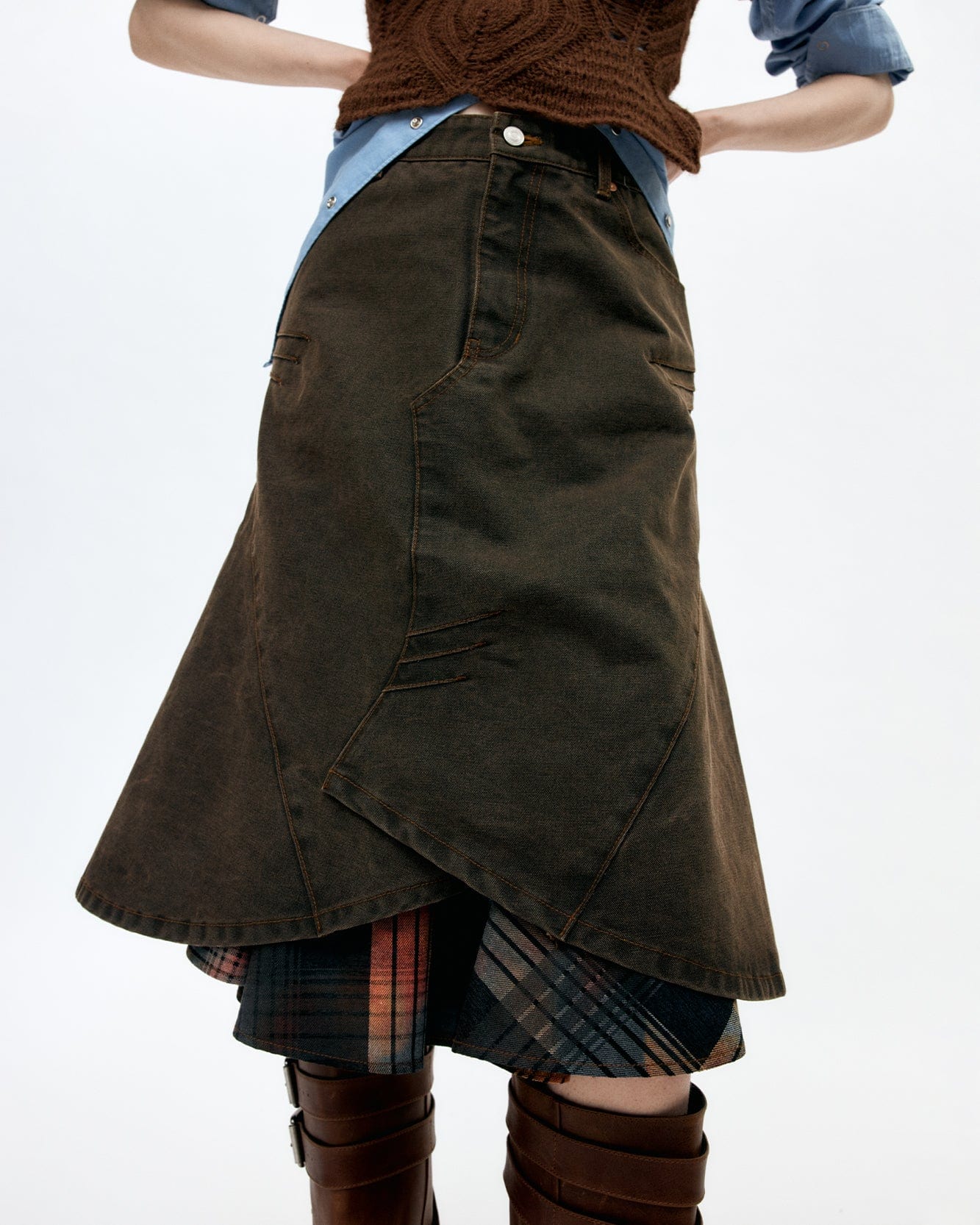 기타 CUSTOM FLARE LAYERED SKIRT apa847w(SUNSET BROWN)
