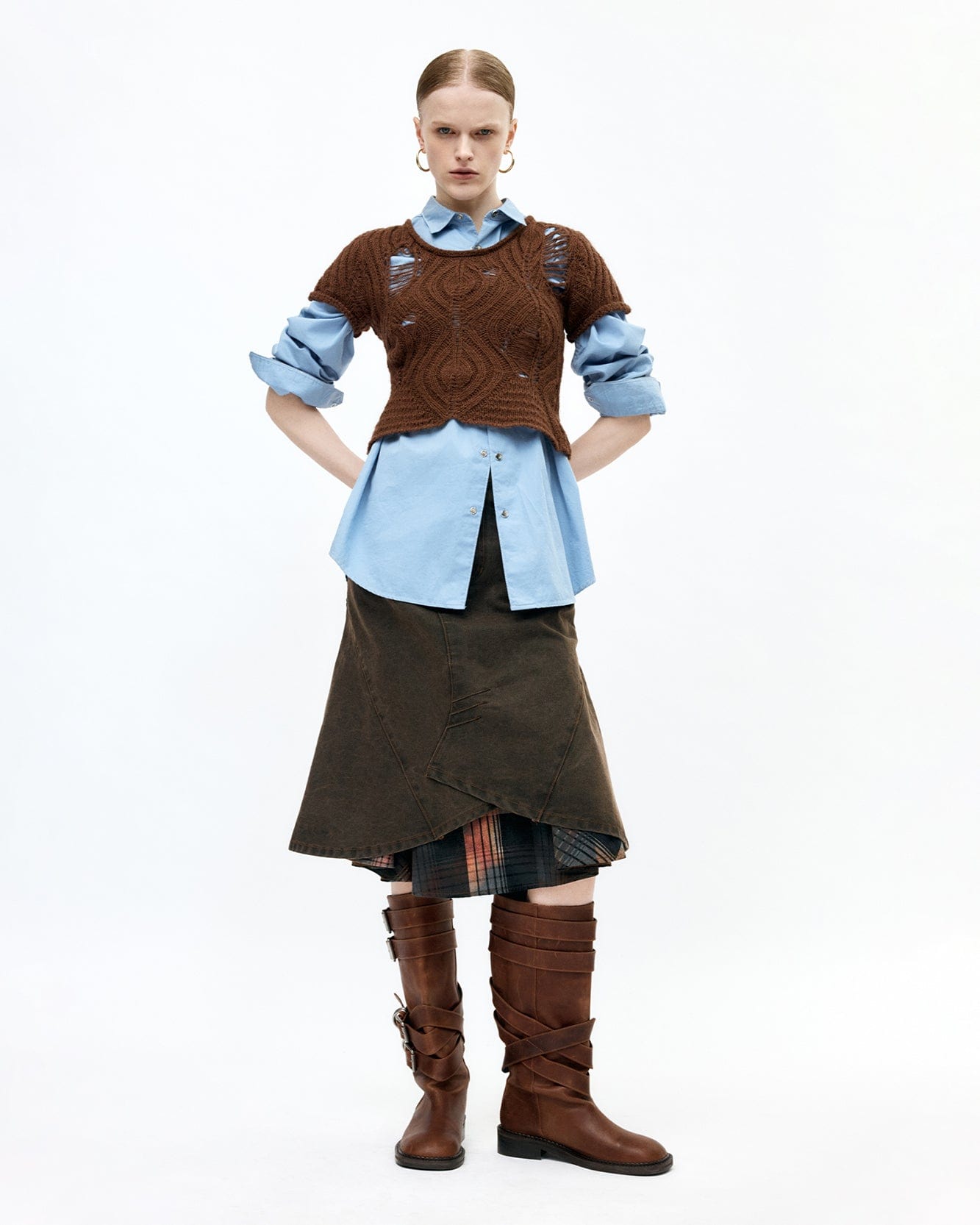 기타 CUSTOM FLARE LAYERED SKIRT apa847w(SUNSET BROWN)