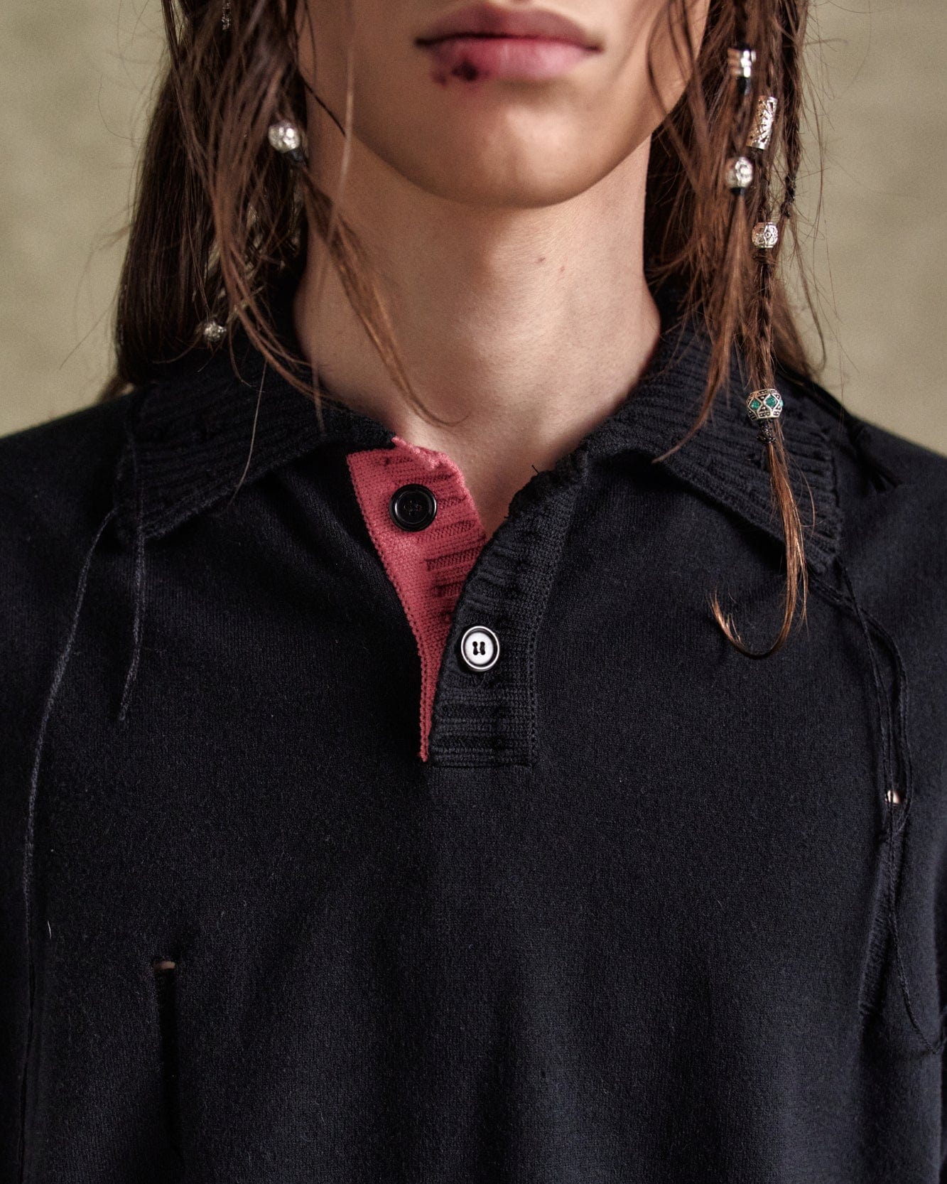 기타 DAMAGED POLO SWEATER atb1243m(BLACK/PINK)