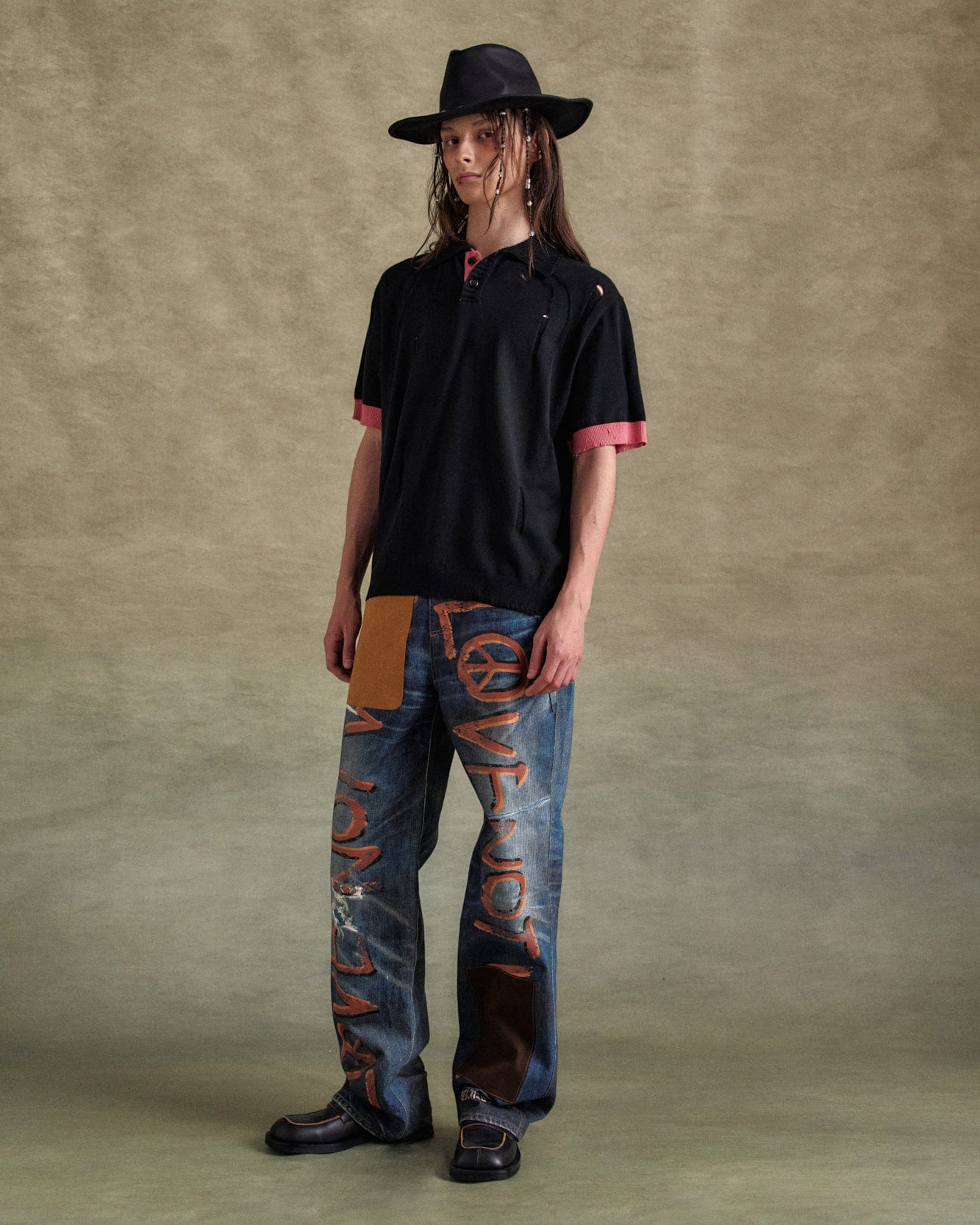 기타 DAMAGED POLO SWEATER atb1243m(BLACK/PINK)