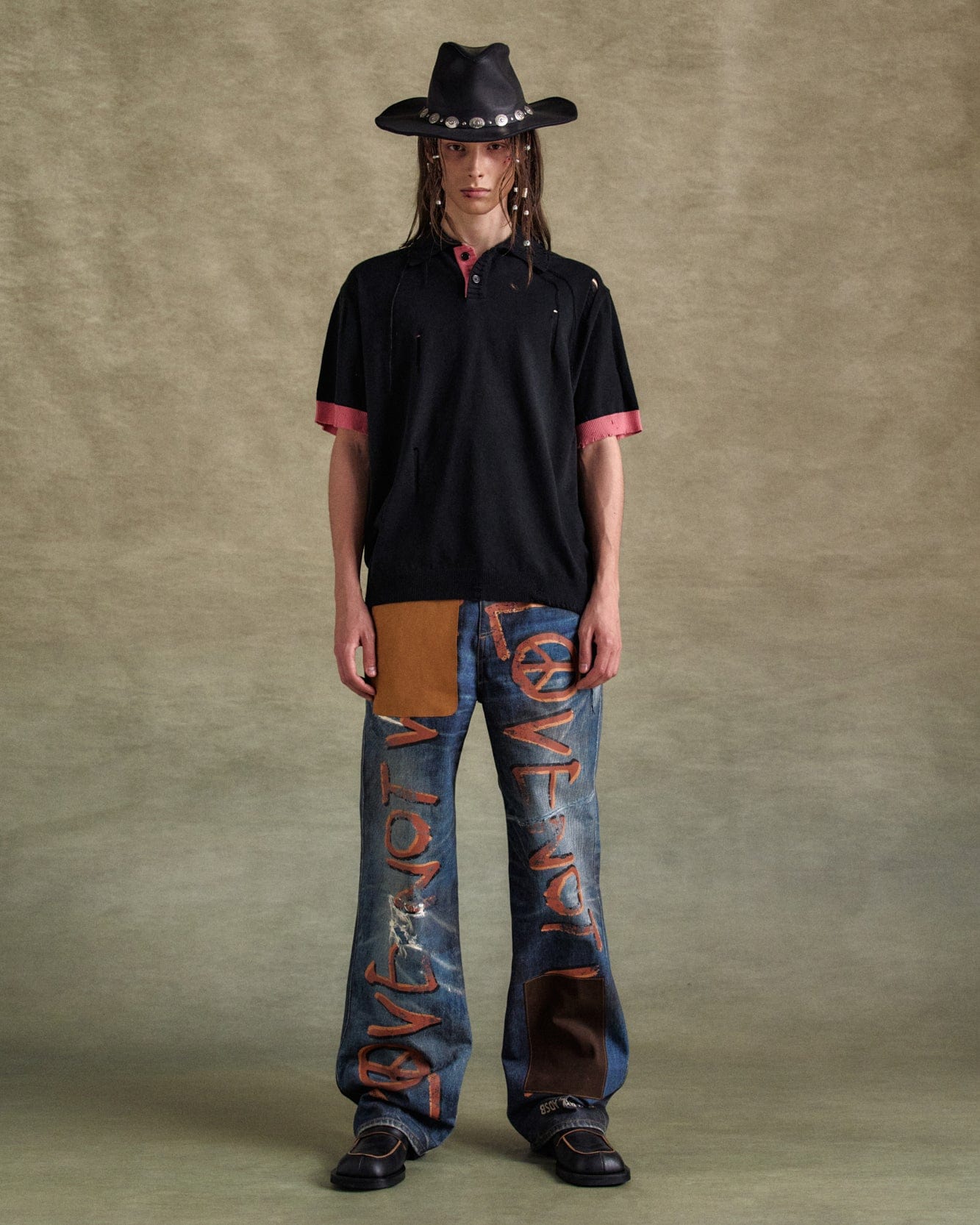 기타 DAMAGED POLO SWEATER atb1243m(BLACK/PINK)