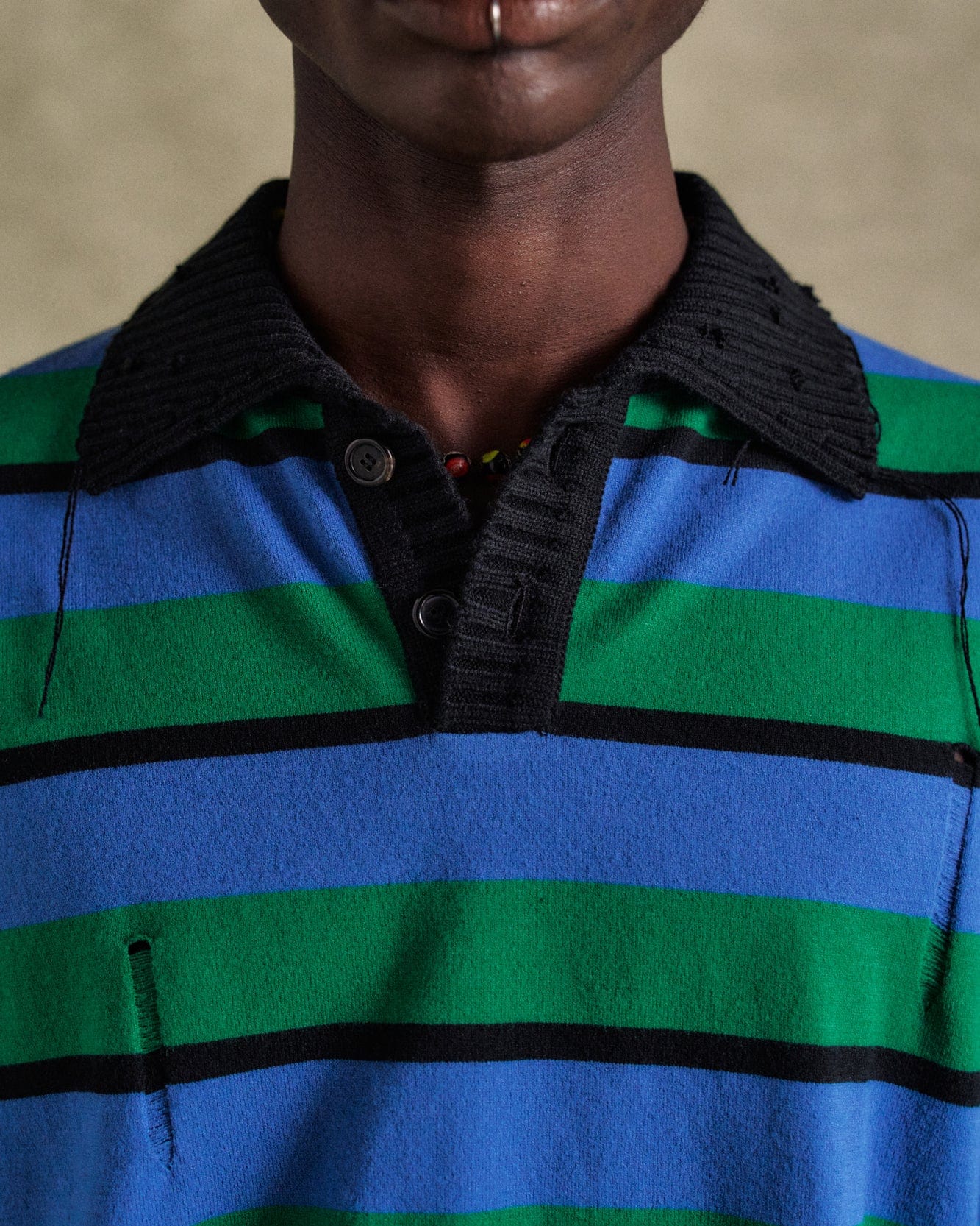 기타 DAMAGED STRIPE POLO SWEATER atb1242m(BLUE/GREEN/BLACK)