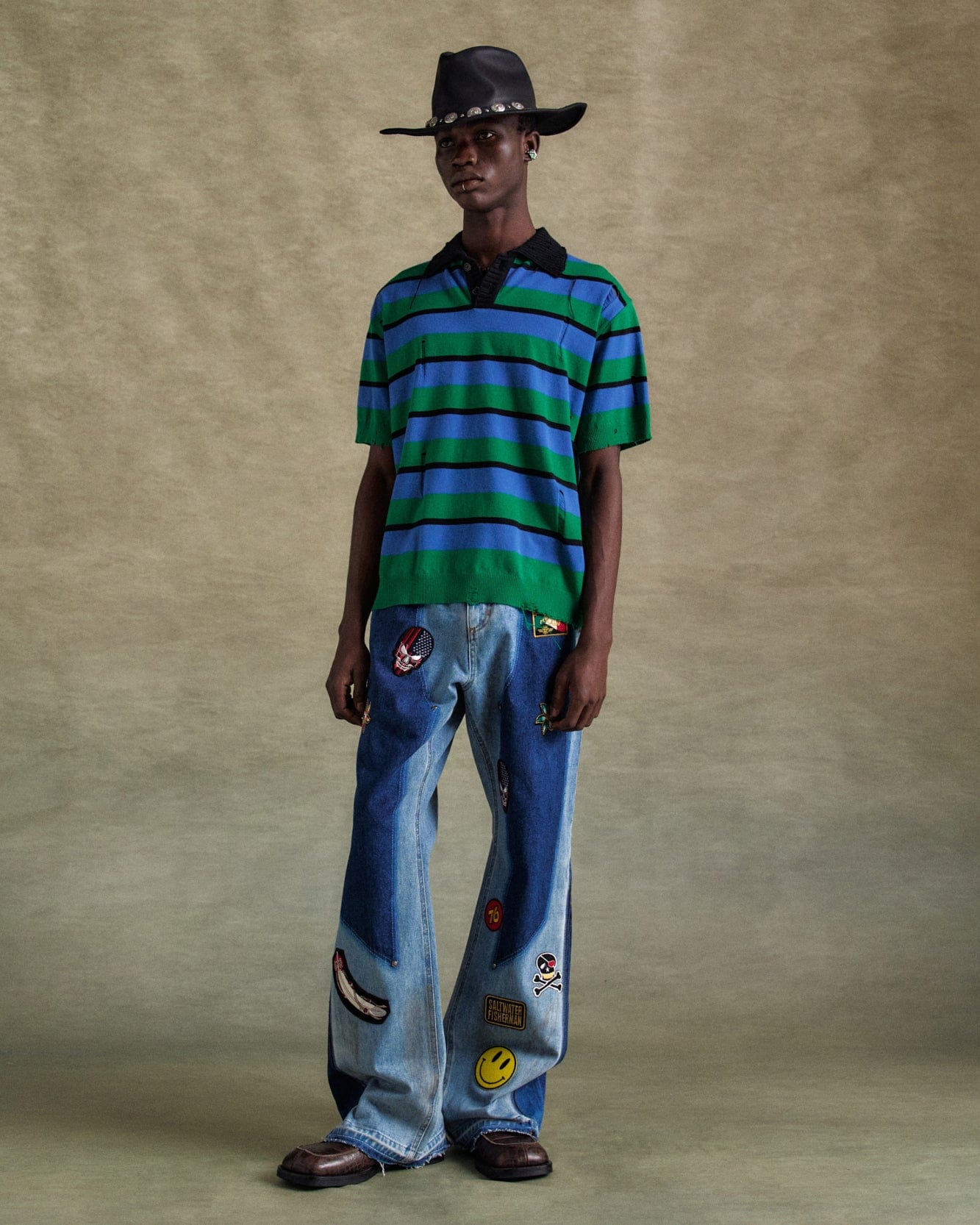 기타 DAMAGED STRIPE POLO SWEATER atb1242m(BLUE/GREEN/BLACK)