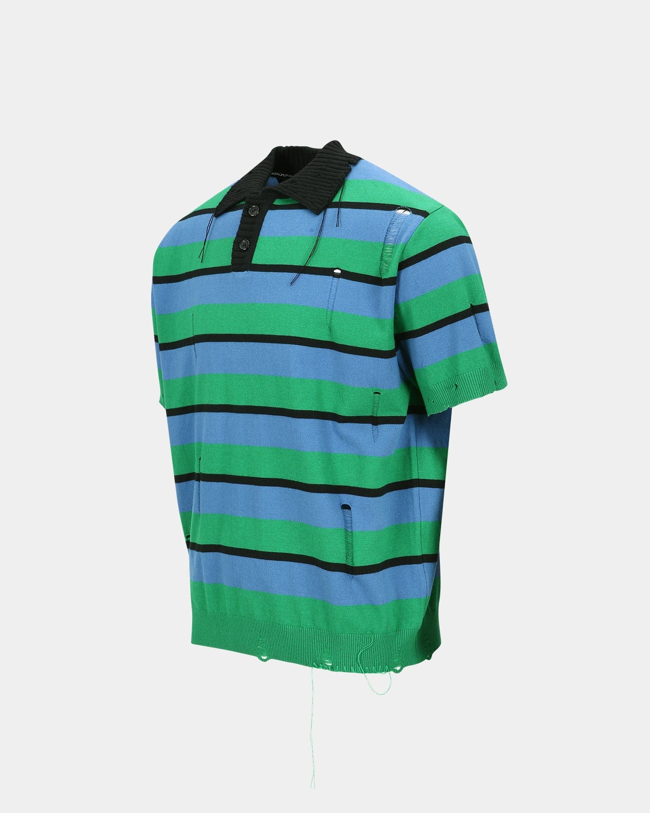 기타 DAMAGED STRIPE POLO SWEATER atb1242m(BLUE/GREEN/BLACK)