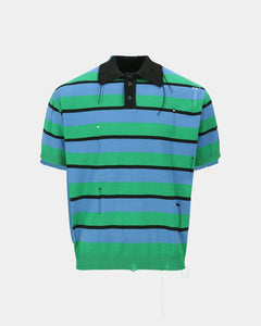 기타 DAMAGED STRIPE POLO SWEATER atb1242m(BLUE/GREEN/BLACK)