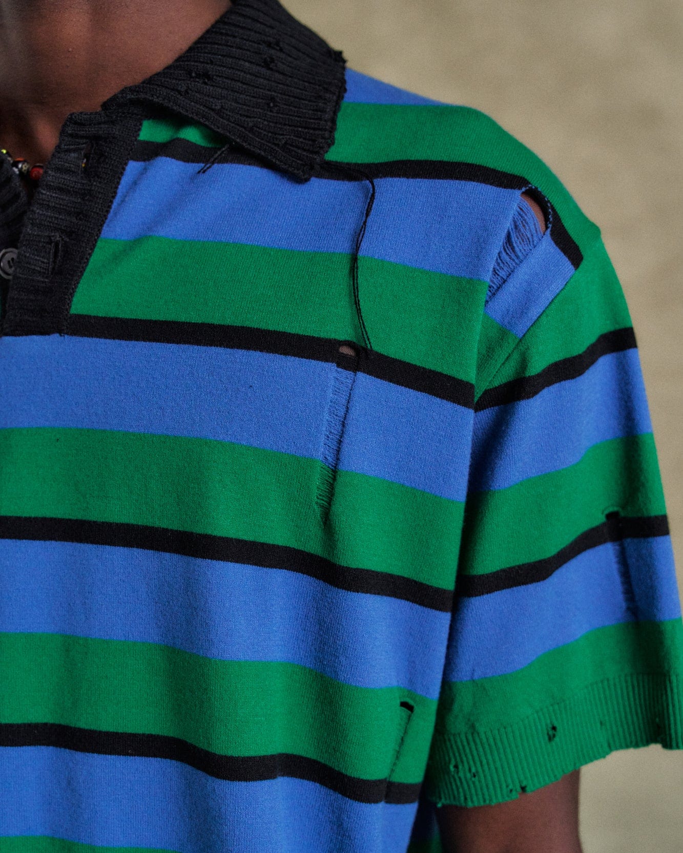 기타 DAMAGED STRIPE POLO SWEATER atb1242m(BLUE/GREEN/BLACK)