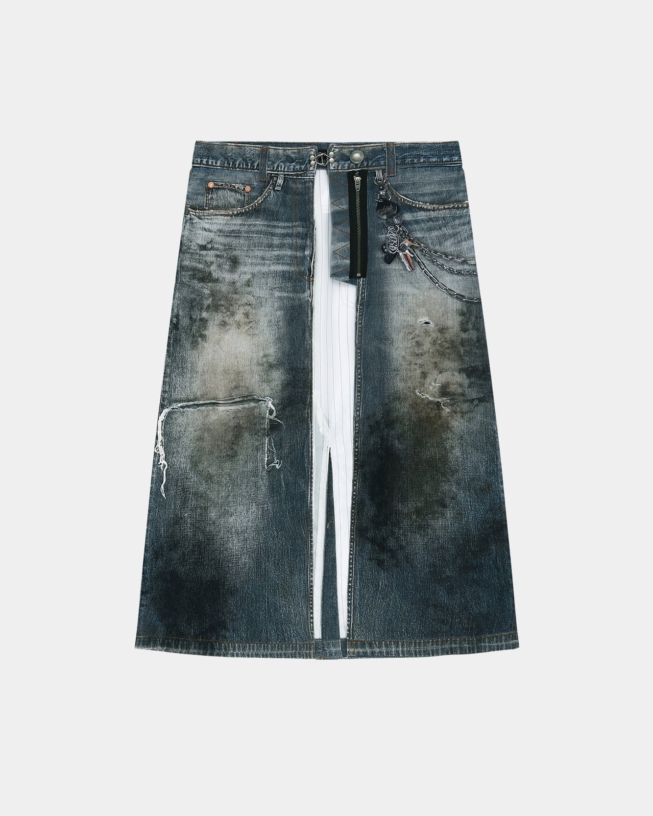 DENIM TROMPE-L'OEIL GRAPHIC WRAP SKIRT apa918w(MID BLUE