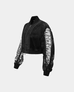 기타 DOUBLE LAYERED LOGO LACE SHORT BOMBER awa702w(BLACK)