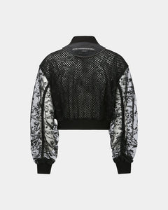 기타 DOUBLE LAYERED LOGO LACE SHORT BOMBER awa702w(BLACK)