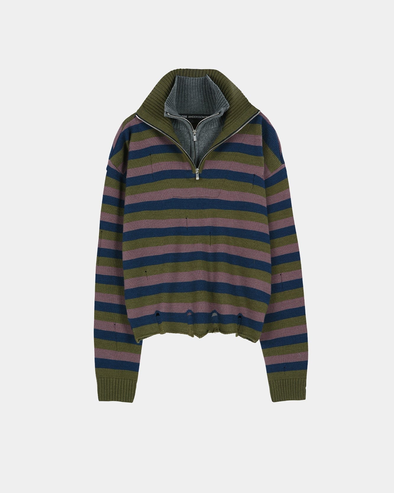 DOUBLE LAYERED STRIPE HALF ZIP-UP SWEATER atb1452m(BLUE/GREY