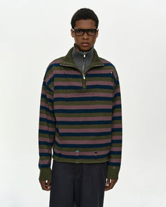 4/24 Scheduled Delivery] DOUBLE LAYERED STRIPE HALF ZIP-UP SWEATER
