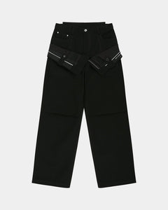 RESTOCK] DOUBLE WAISTBAND WIDE-LEG TROUSERS apa872m(BLACK
